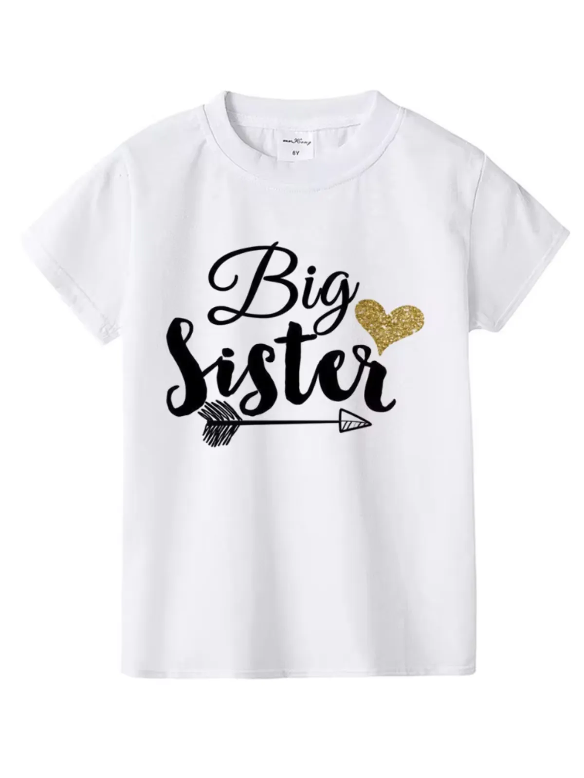 Girls Stylish 'Big Sister' Tee with Glitter Heart