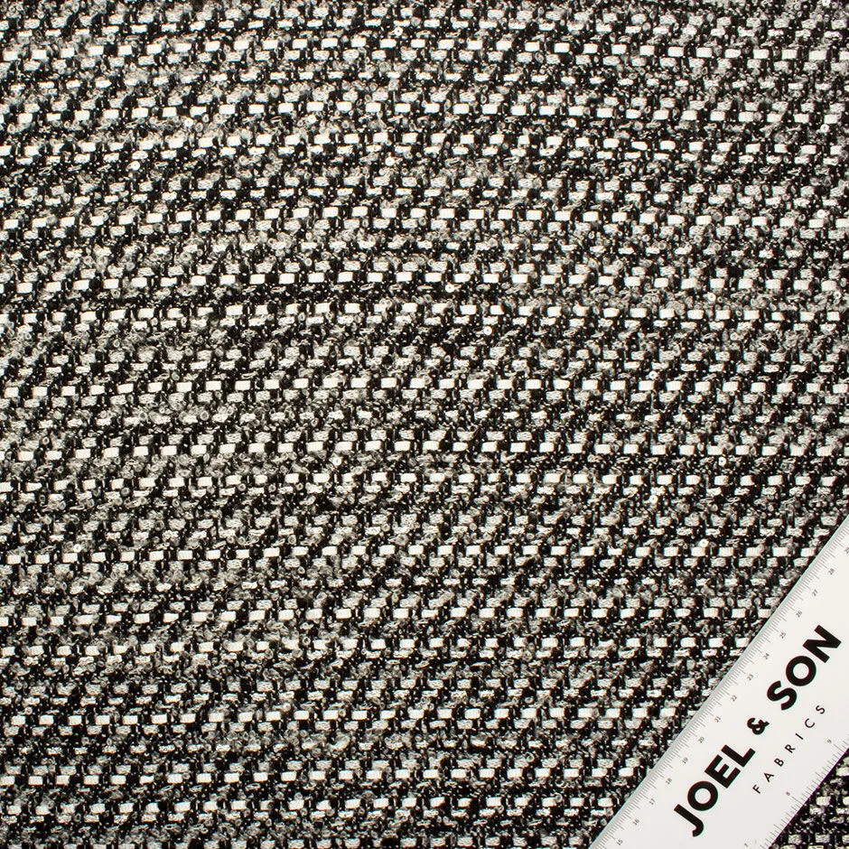 Grey, Black & Silver Metallic Woven Bouclé Fabric