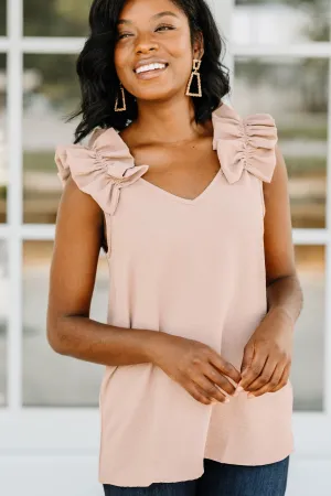 Happy Days Taupe Brown Ruffled Tank