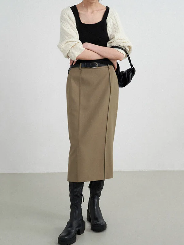 High Waisted Loose Solid Color Split-Back Skirts Bottoms