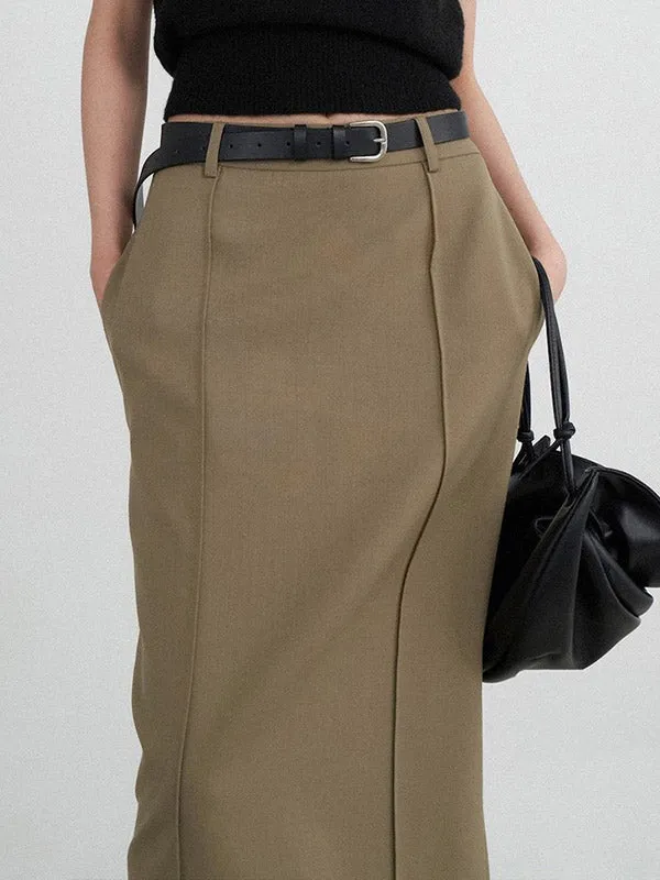 High Waisted Loose Solid Color Split-Back Skirts Bottoms