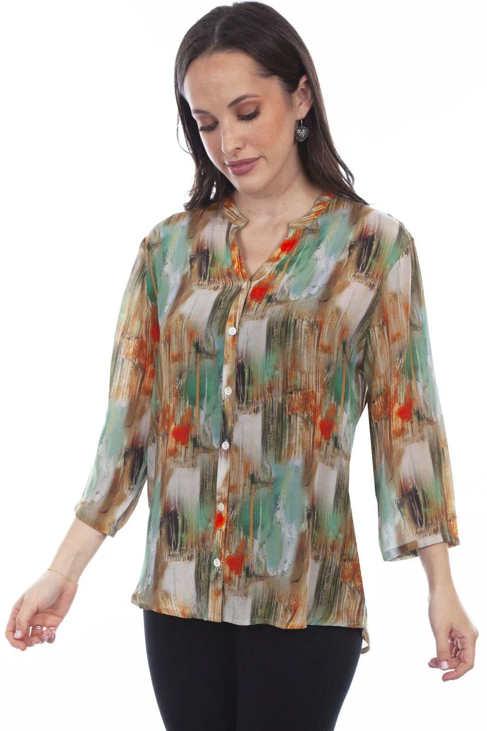 Honey Creek Turquoise Multi Color Print Blouse