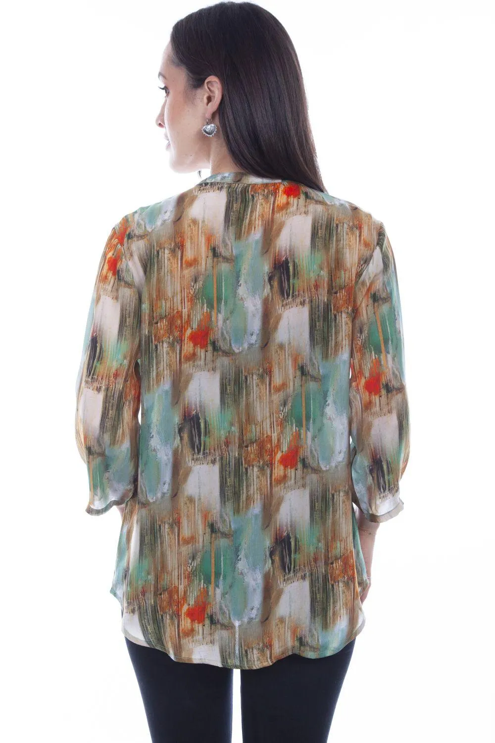 Honey Creek Turquoise Multi Color Print Blouse