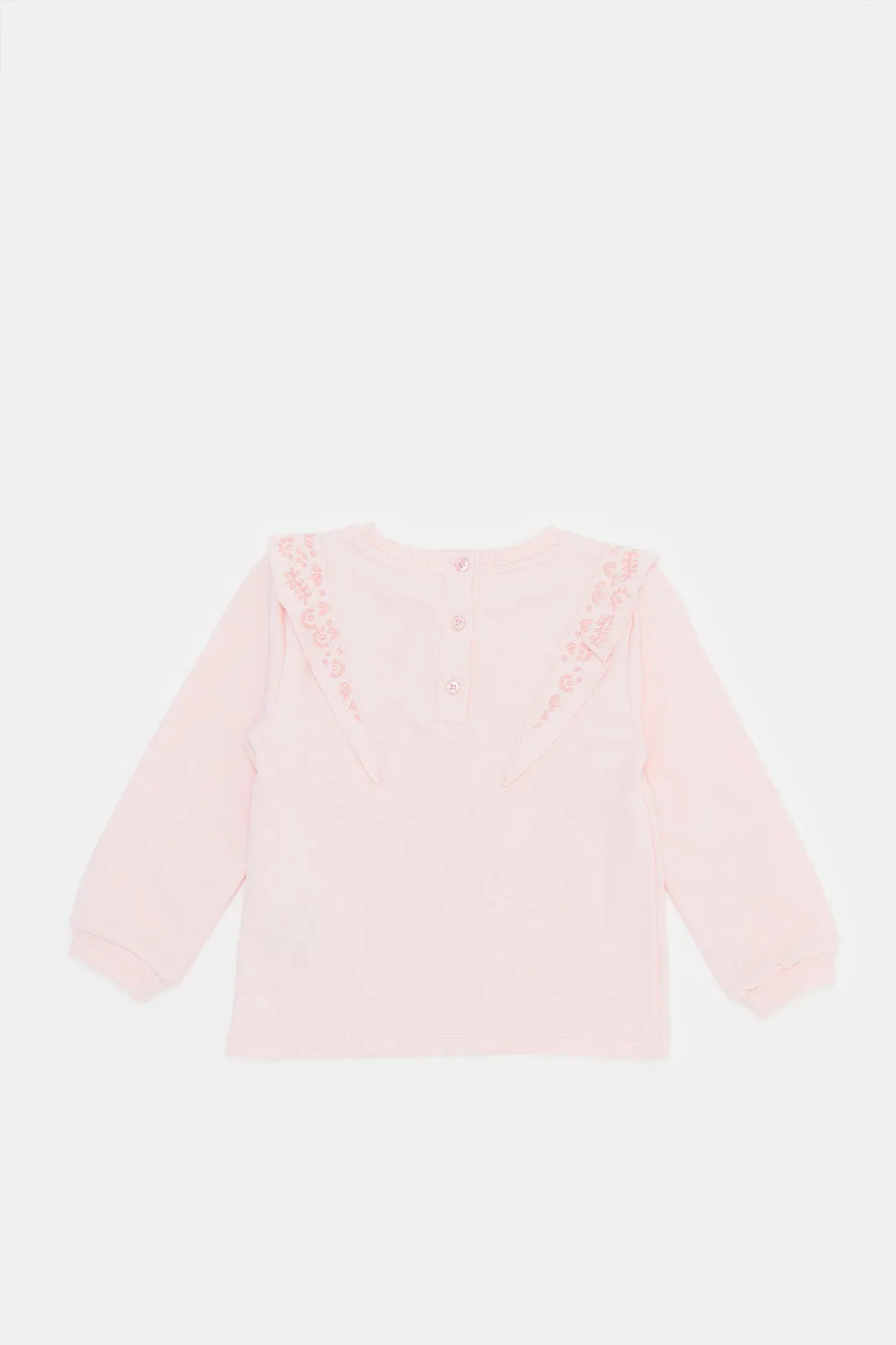 Infant Girls Pink Embroidered Frill Sweat T-Shirt