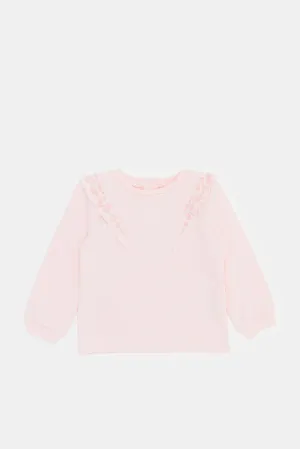 Infant Girls Pink Embroidered Frill Sweat T-Shirt