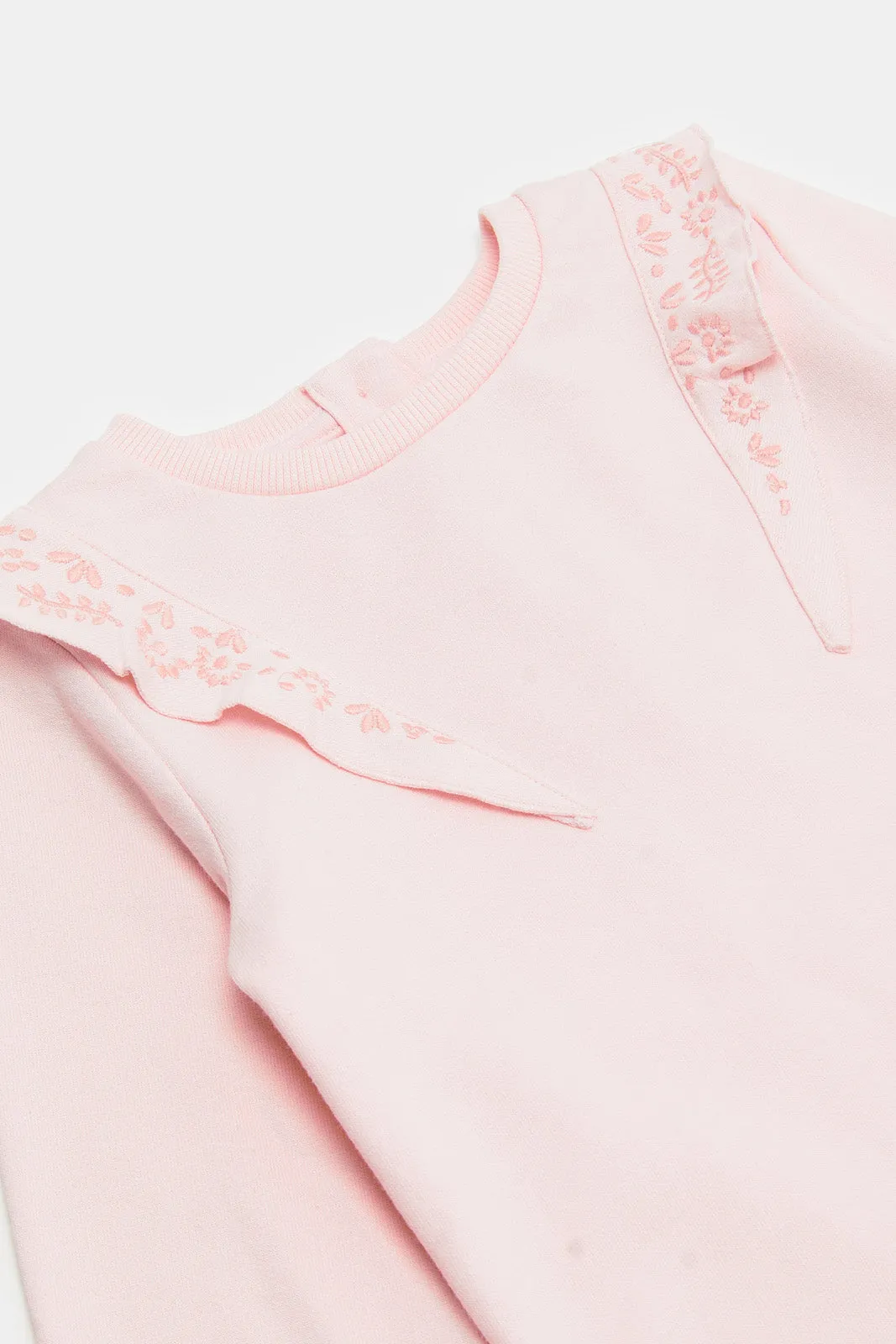 Infant Girls Pink Embroidered Frill Sweat T-Shirt