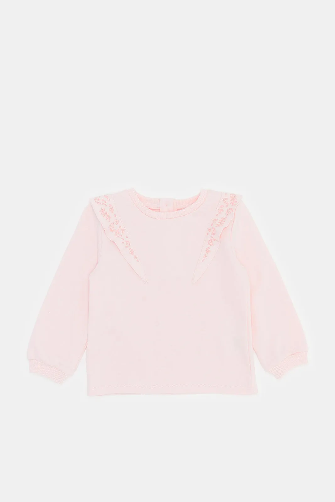 Infant Girls Pink Embroidered Frill Sweat T-Shirt