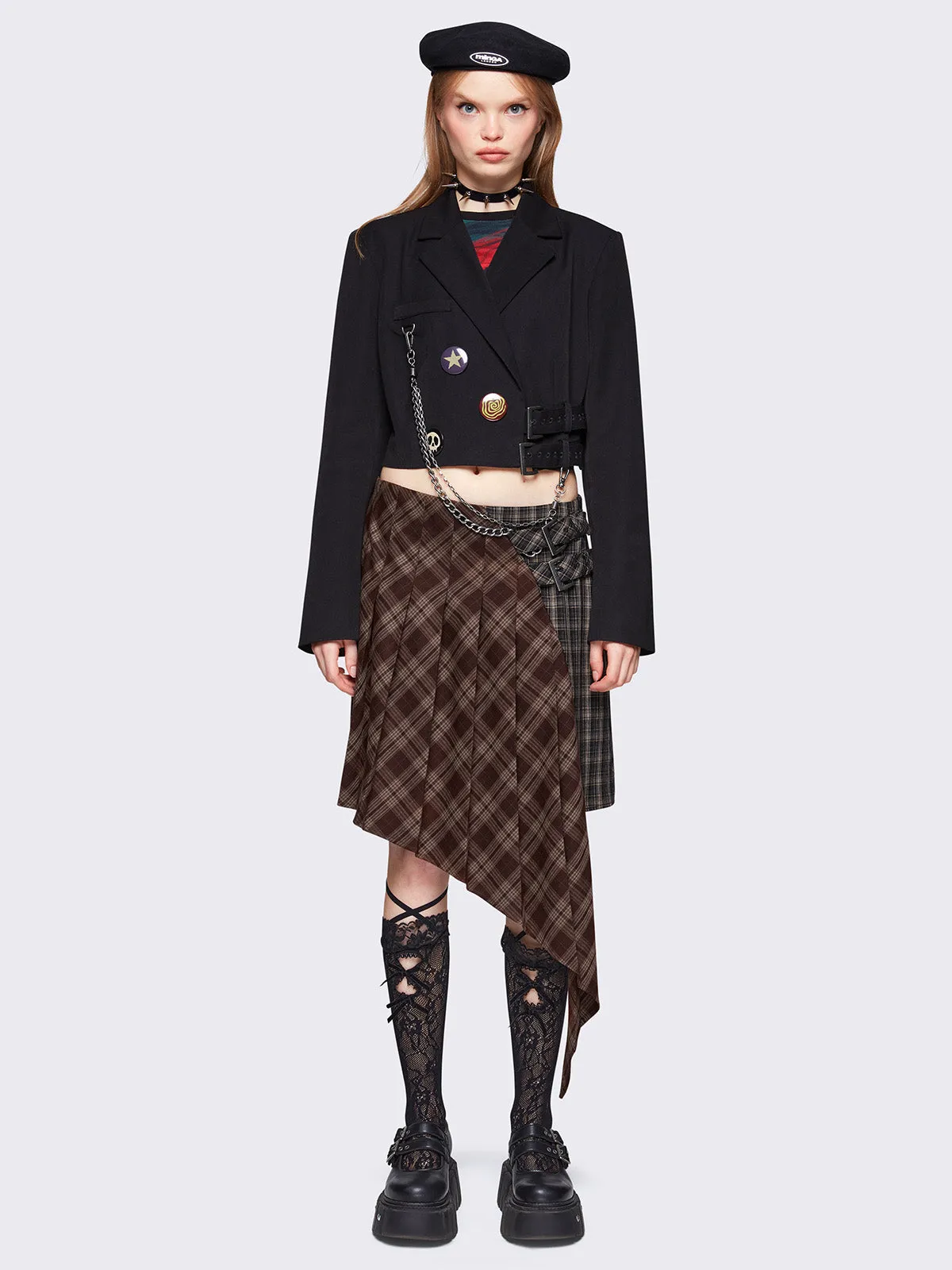 Kya Plaid Asymmetric Skirt