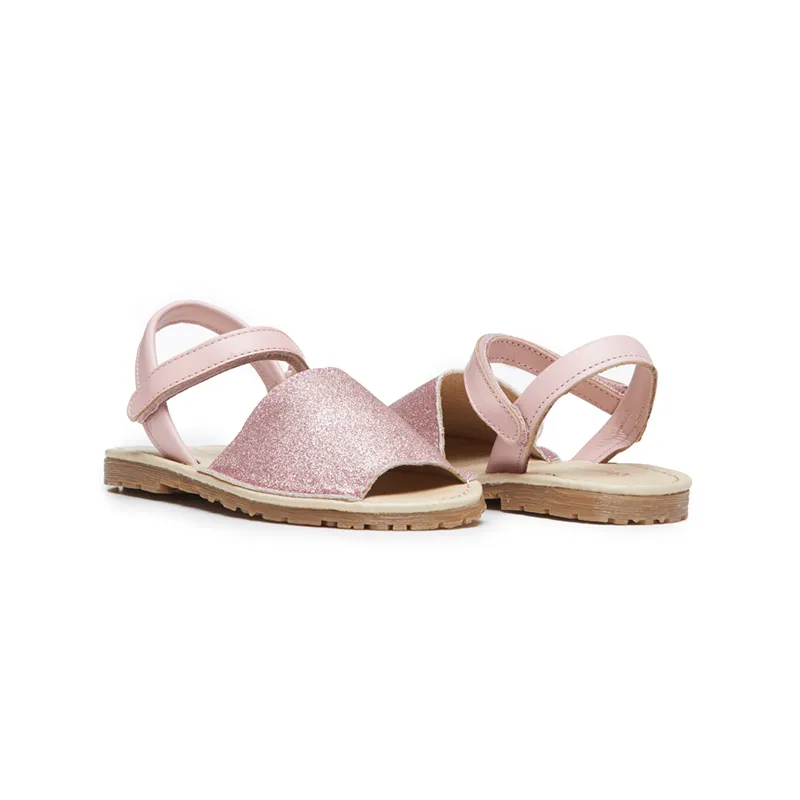 Leather Sandals In Pink Glitter