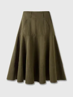 Linen-blend A-Line skirt in Olive