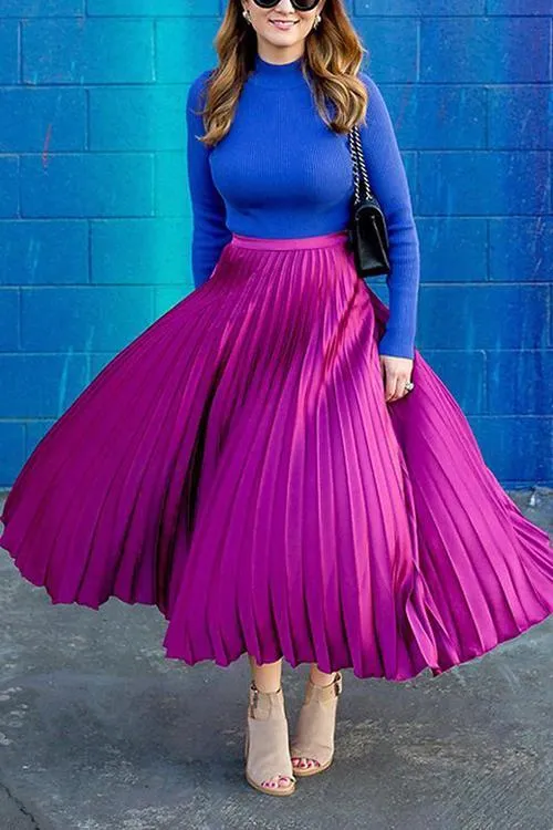 Metallic Pleated Maxi Skirts