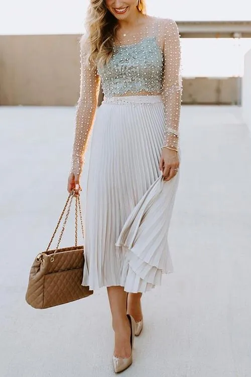 Metallic Pleated Maxi Skirts