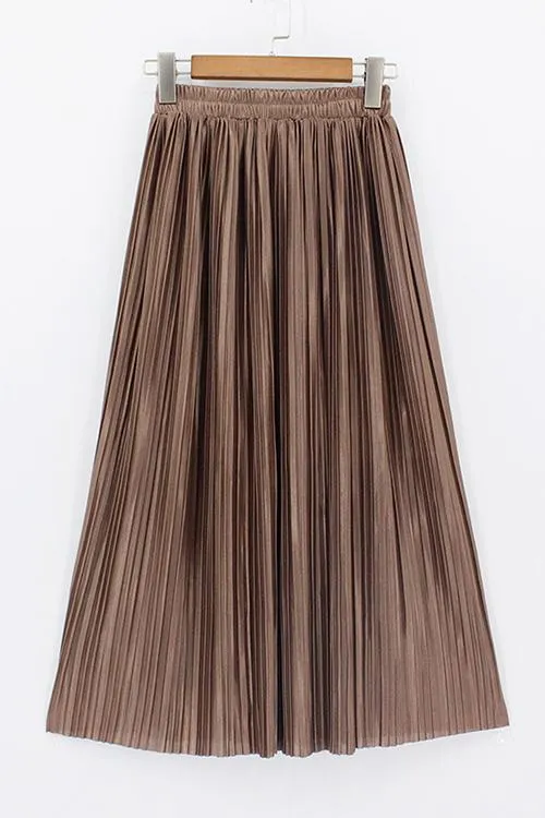 Metallic Pleated Maxi Skirts