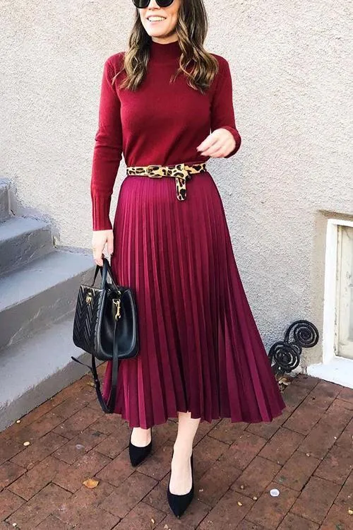 Metallic Pleated Maxi Skirts