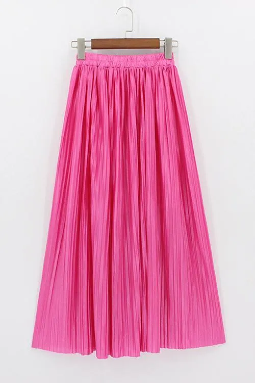 Metallic Pleated Maxi Skirts