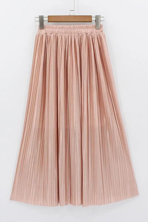 Metallic Pleated Maxi Skirts