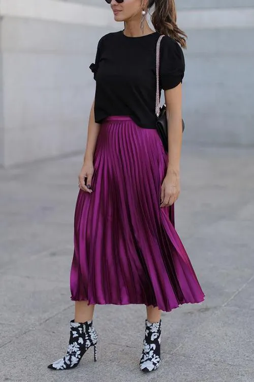 Metallic Pleated Maxi Skirts