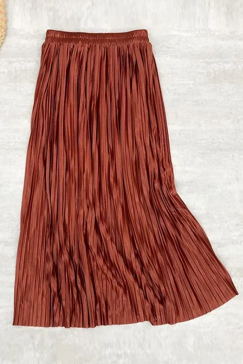 Metallic Pleated Maxi Skirts