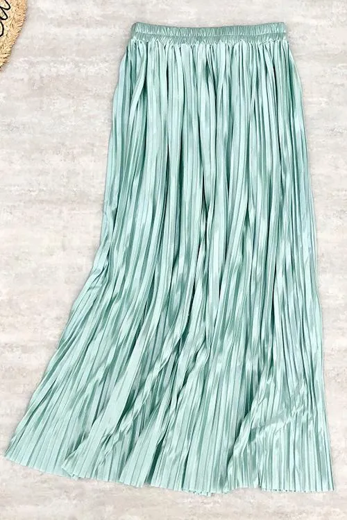 Metallic Pleated Maxi Skirts