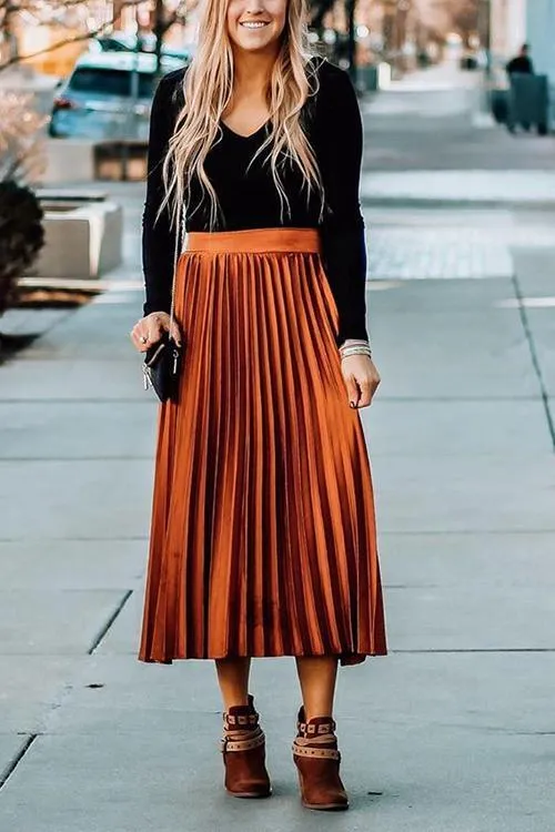 Metallic Pleated Maxi Skirts