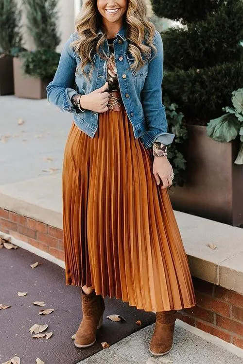 Metallic Pleated Maxi Skirts