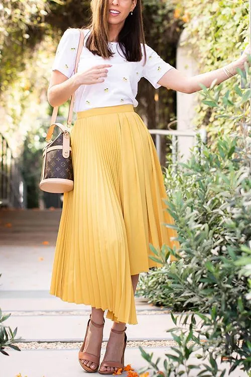 Metallic Pleated Maxi Skirts