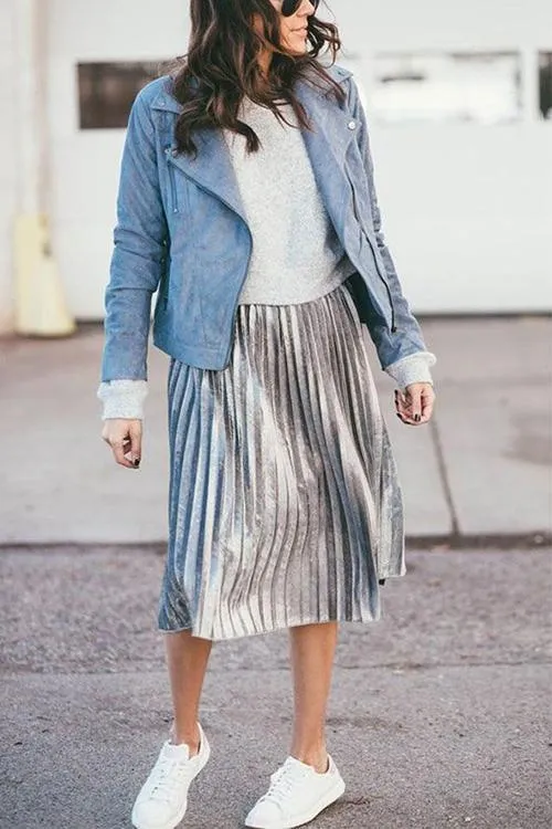 Metallic Pleated Maxi Skirts