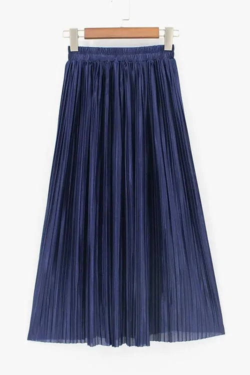 Metallic Pleated Maxi Skirts