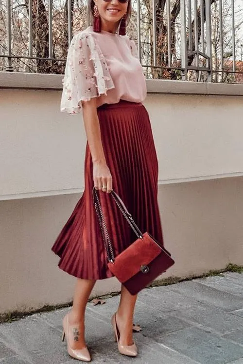 Metallic Pleated Maxi Skirts