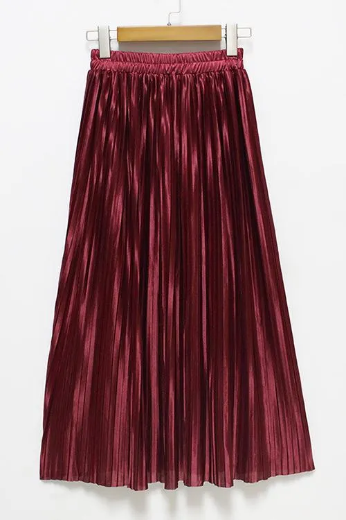 Metallic Pleated Maxi Skirts