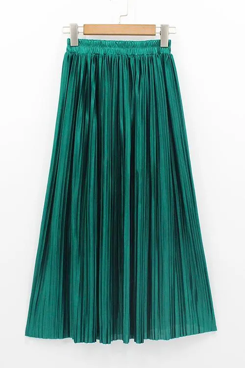 Metallic Pleated Maxi Skirts