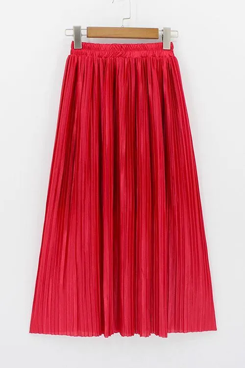 Metallic Pleated Maxi Skirts