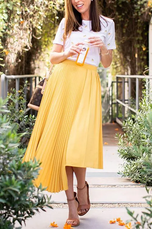 Metallic Pleated Maxi Skirts