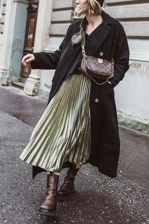 Metallic Pleated Maxi Skirts