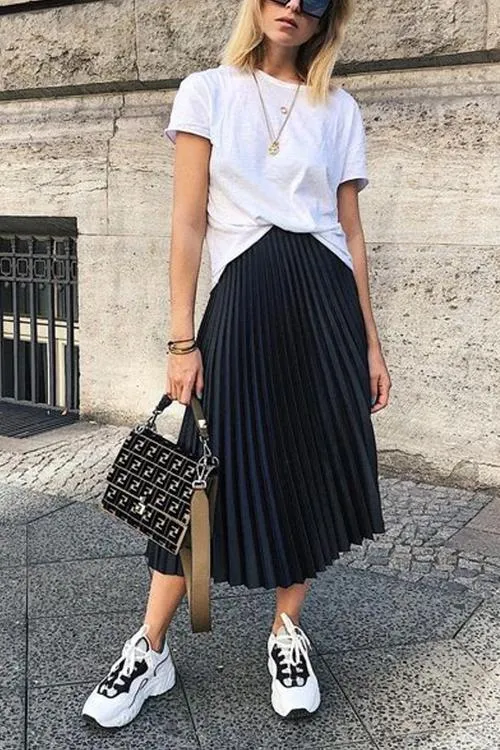 Metallic Pleated Maxi Skirts