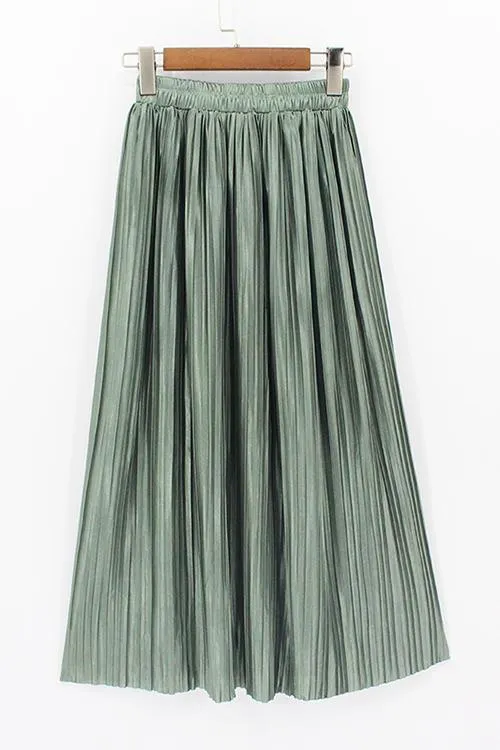 Metallic Pleated Maxi Skirts