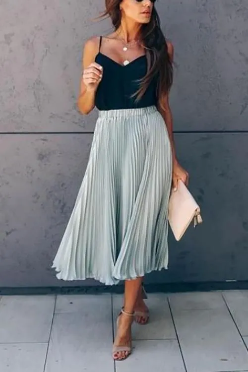 Metallic Pleated Maxi Skirts