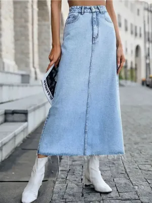 Midi Denim Skirt - Light Wash