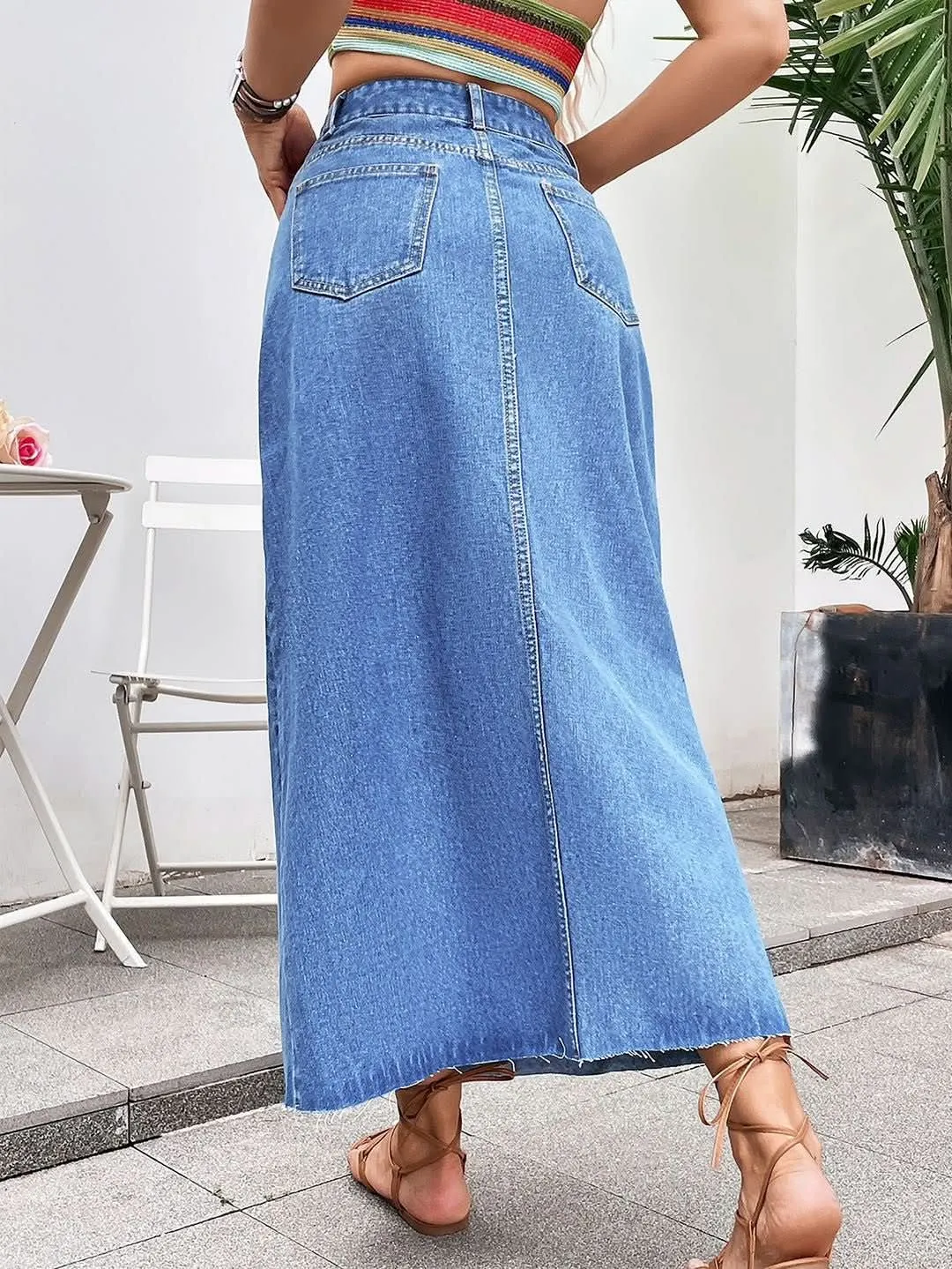 Midi Denim Skirt - Light Wash