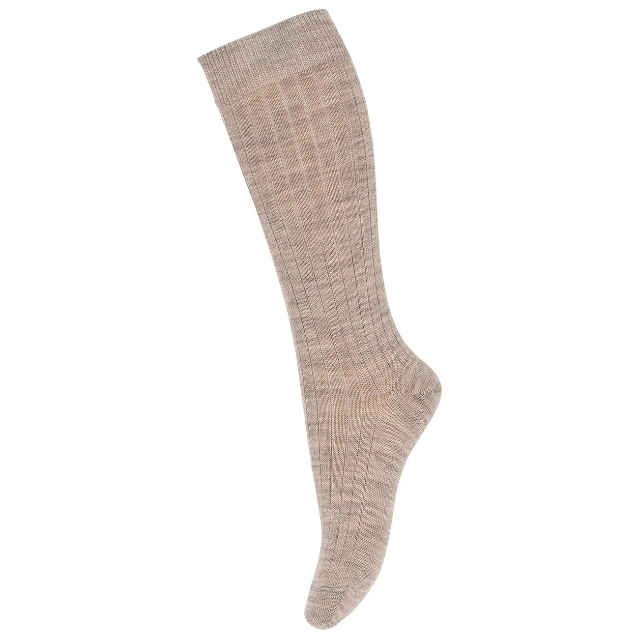 Mp Danmark Wool Rib Knee Socks Light Brown Melange