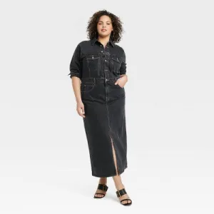 New - Women's Long Sleeve Denim Maxi Dress - Universal Thread Black Wash 26