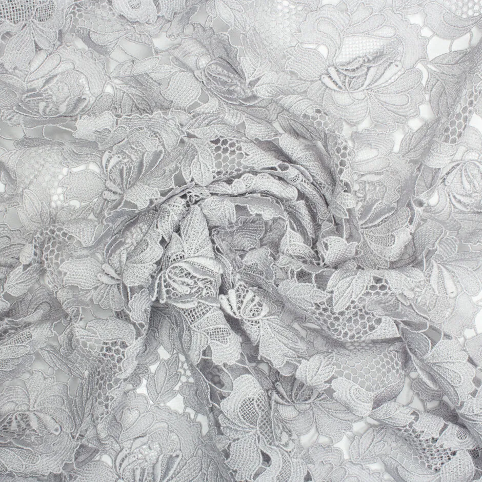 Pale Grey 3D Floral Embroidered Guipure Lace