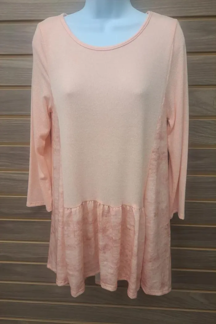 Peach 3/4 Sleeve Ruffled Bottom Top