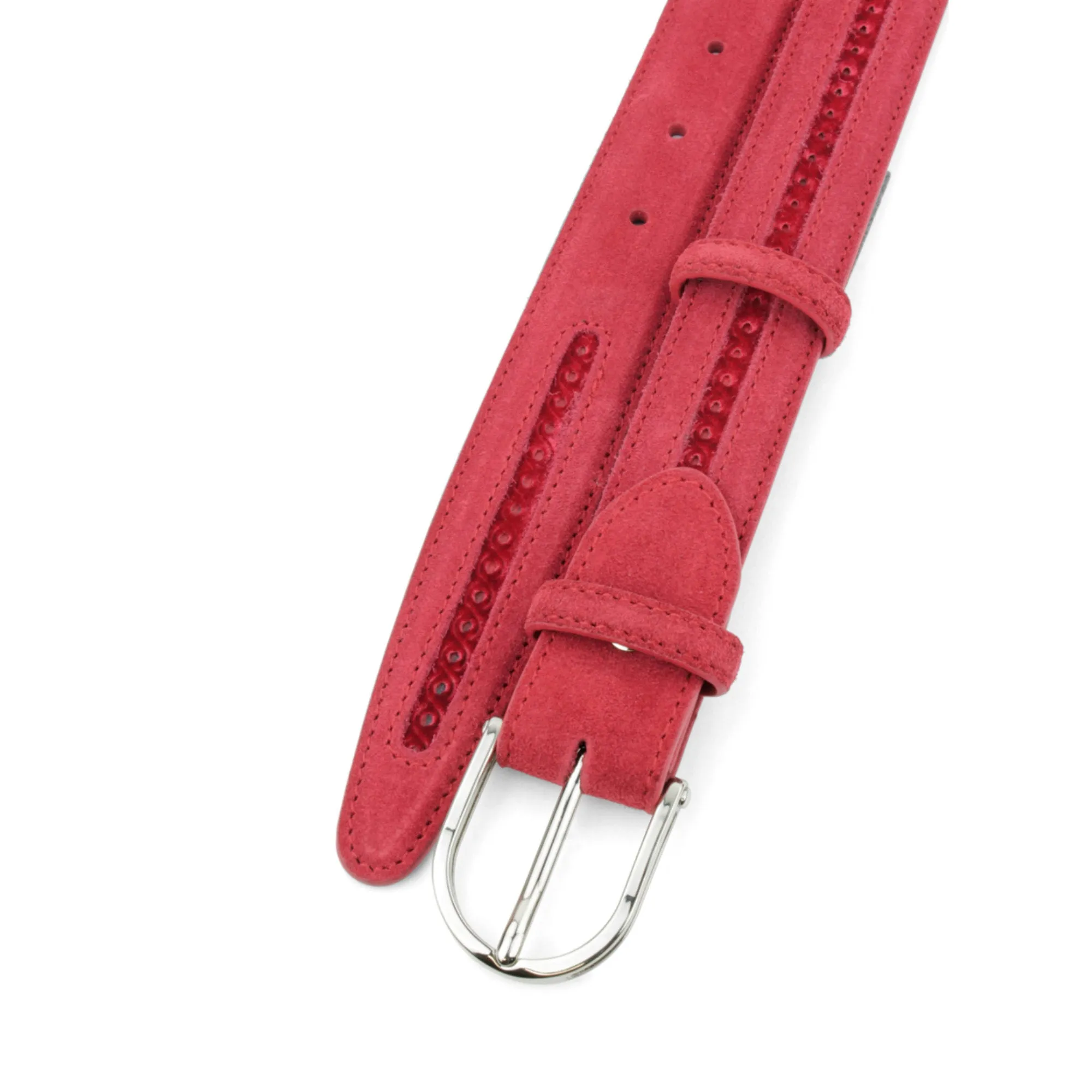 Pfeiffer Red Suede/Velvet Mix Narrow Belt