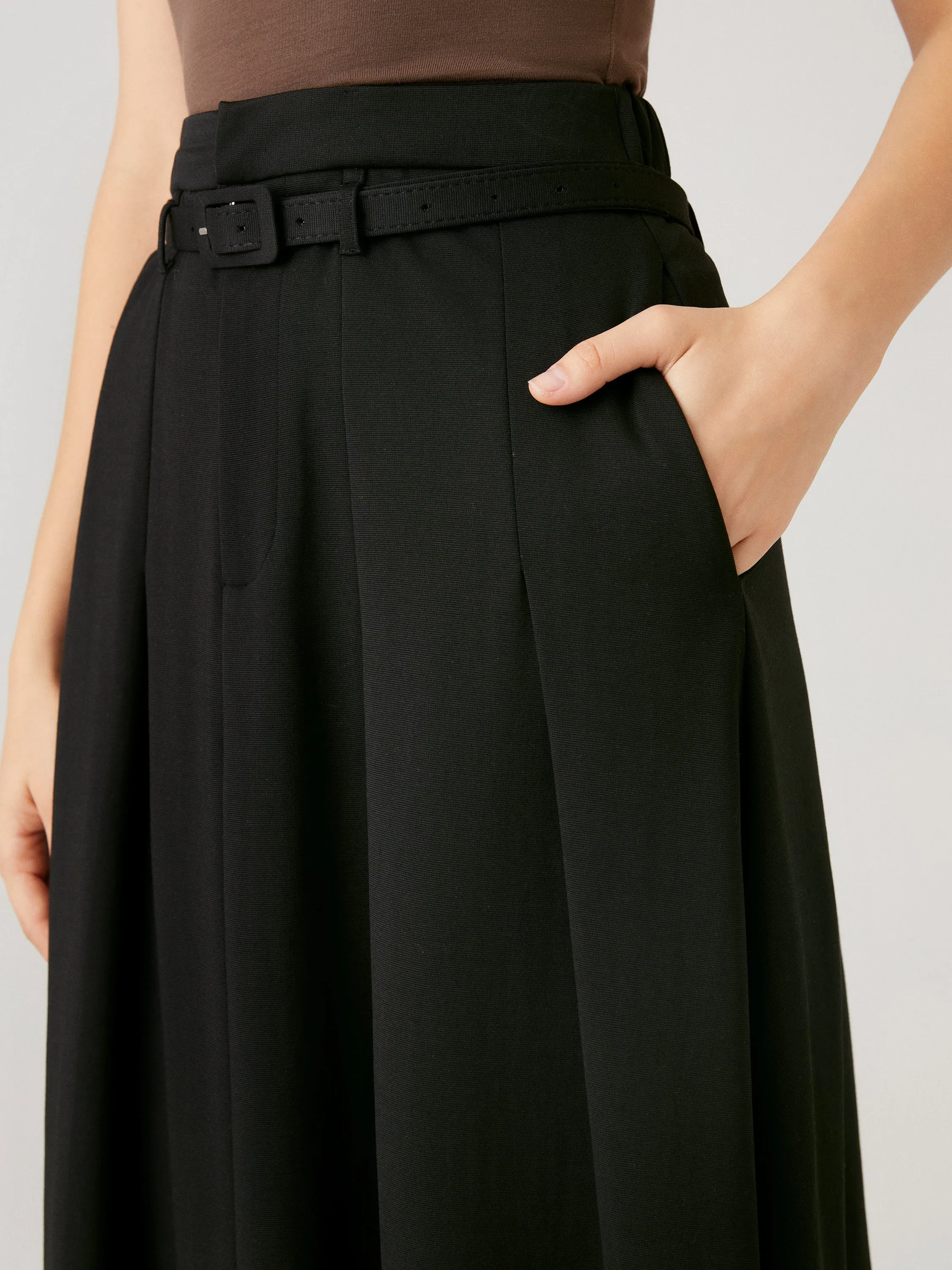 Pin-Tuck Midi Skirt with Belt