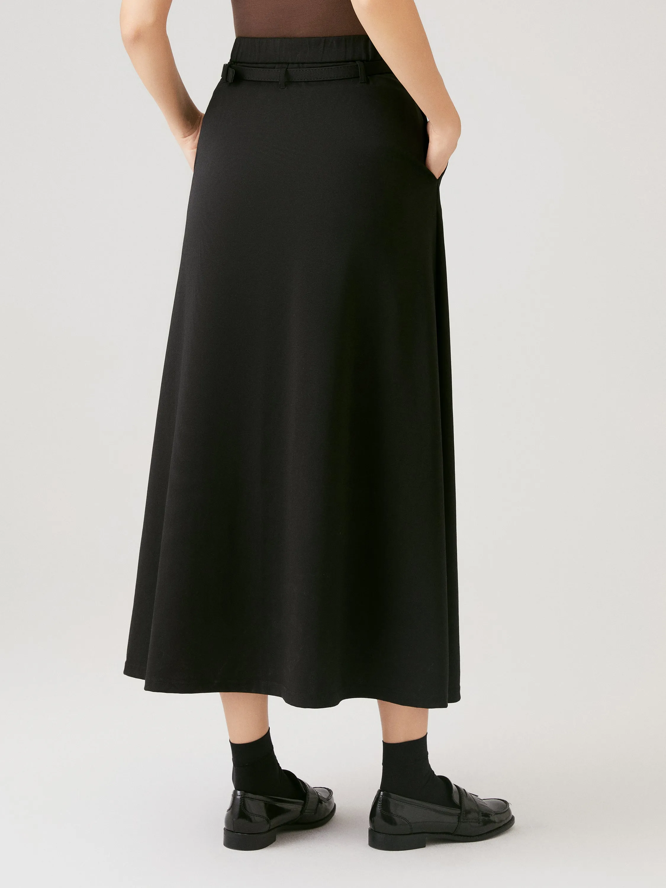 Pin-Tuck Midi Skirt with Belt