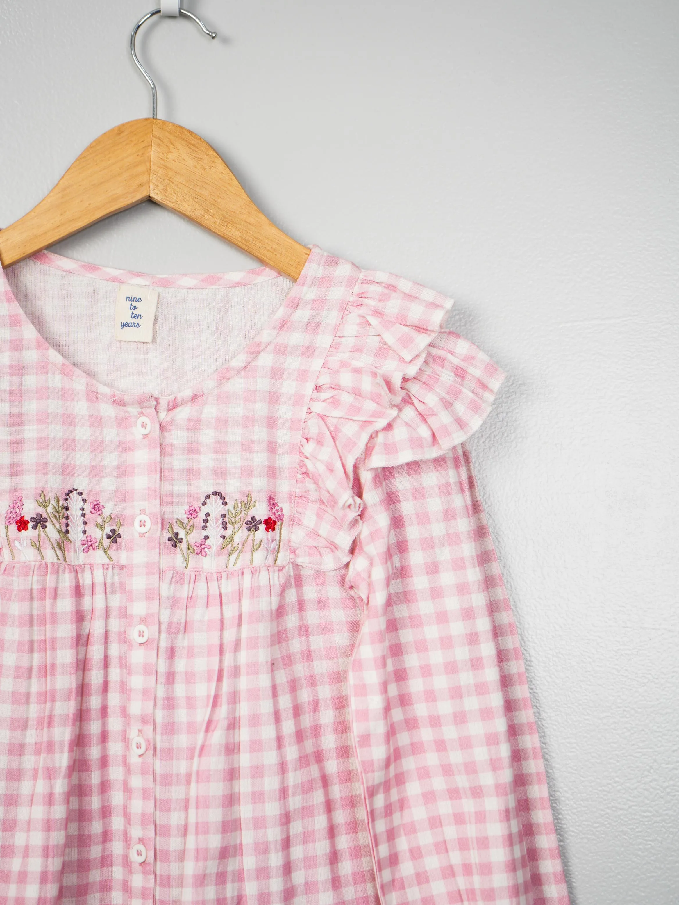 Pink Check Embroidery Shirt