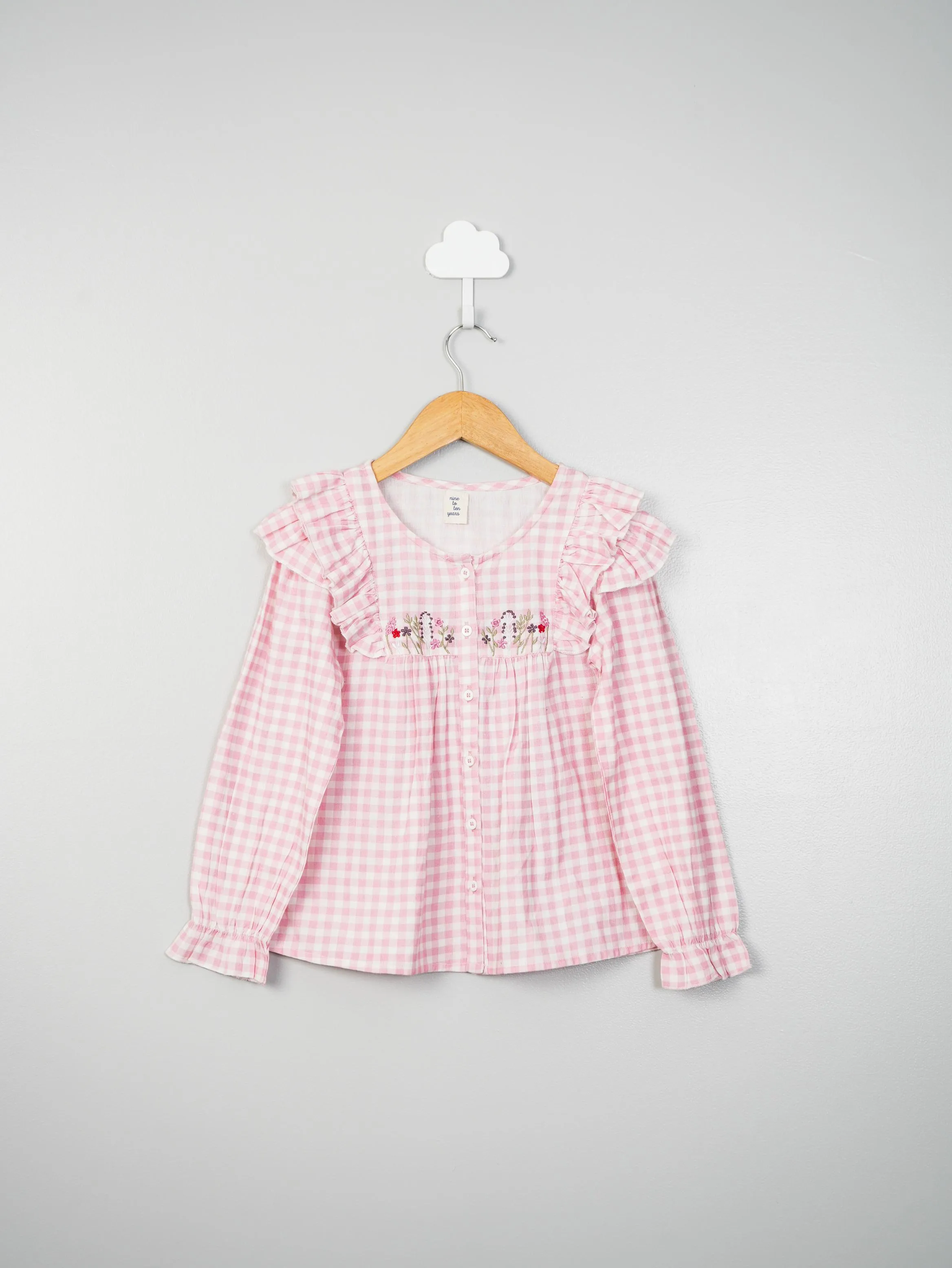 Pink Check Embroidery Shirt