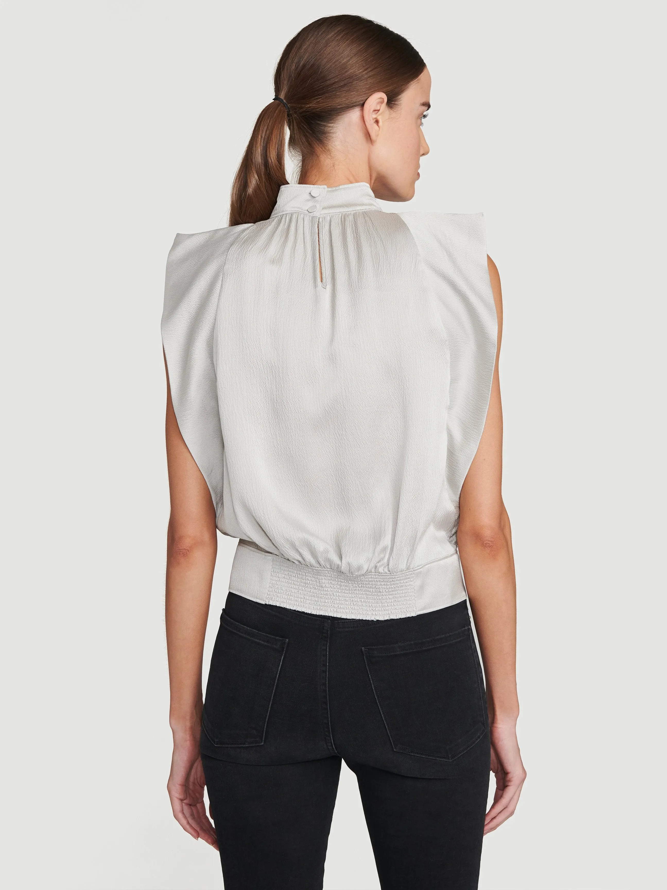 Pleat Silk Sleeveless Top -- Smoke