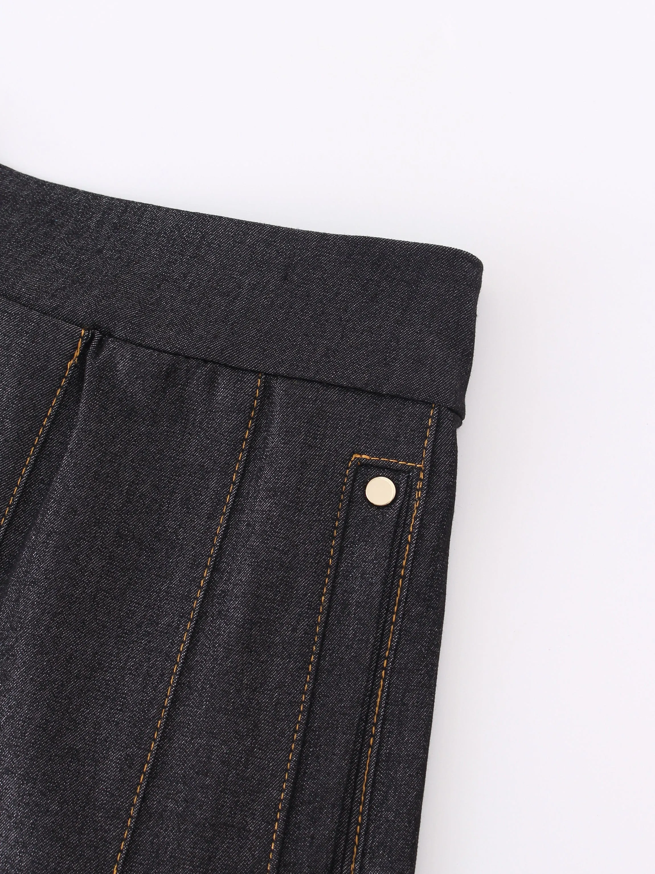 PLEATED DENIM SKIRT-BLACK DENIM